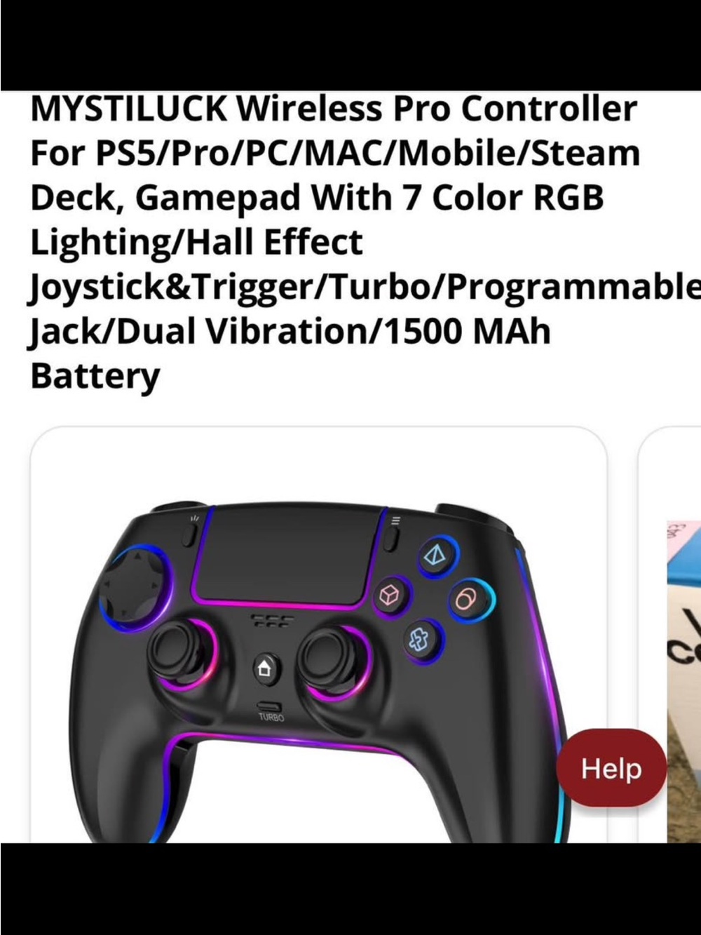 MYSTILUCK Wireless Pro Controller - Black with RGB Accent Lighting